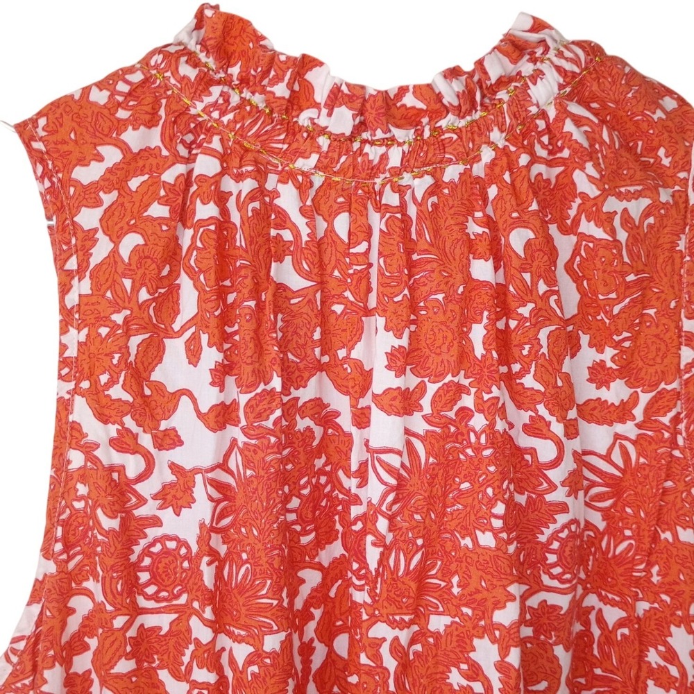Chelsea & Theodore Orange Floral Tiered Mini Dress Sleeveless Tassel Tie XL - Picture 10 of 14